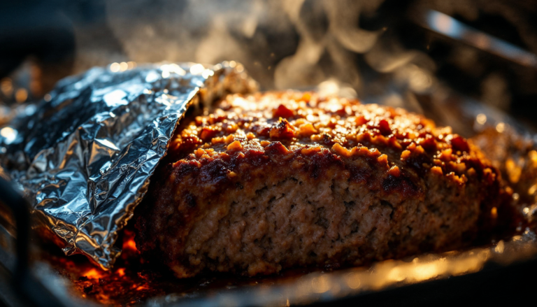 Meatloaf baking in the oven, covered and uncovered