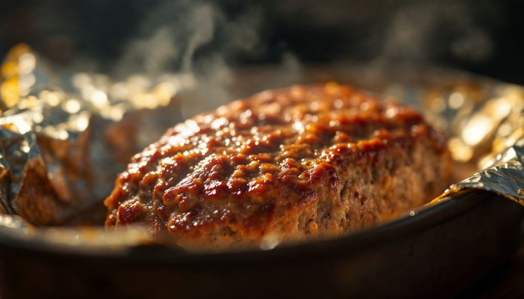 Half-covered meatloaf during baking