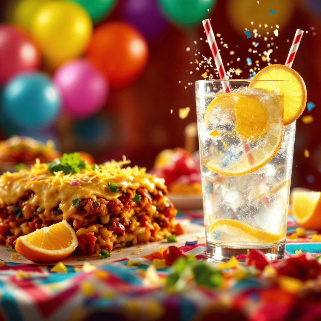 Sparkling Water with Citrus served with a taco lasagna meal