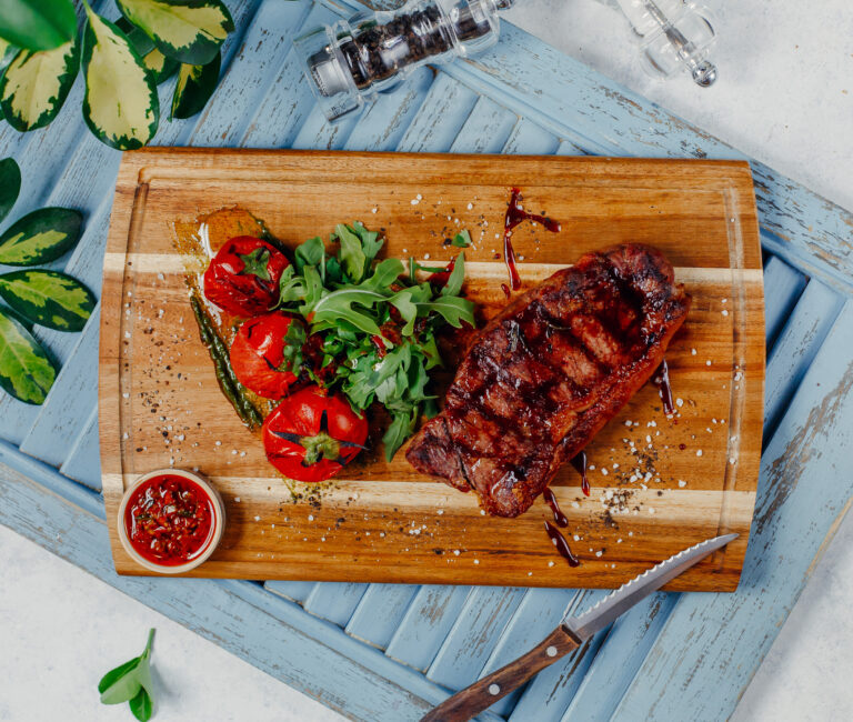 Juicy brisket served on a cutting board