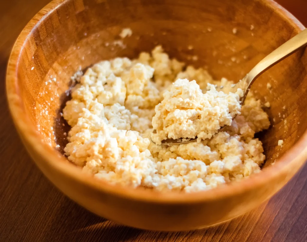 A bowl of breadcrumbs soaked in milk for a panade