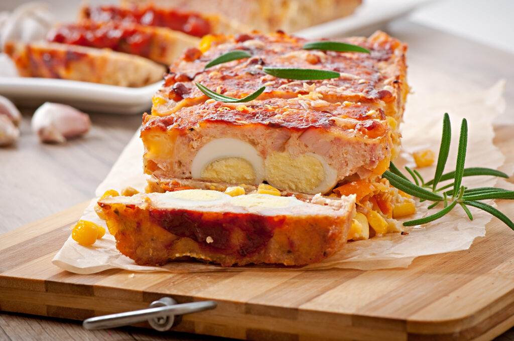 Stuffed Italian meatloaf with hard-boiled eggs